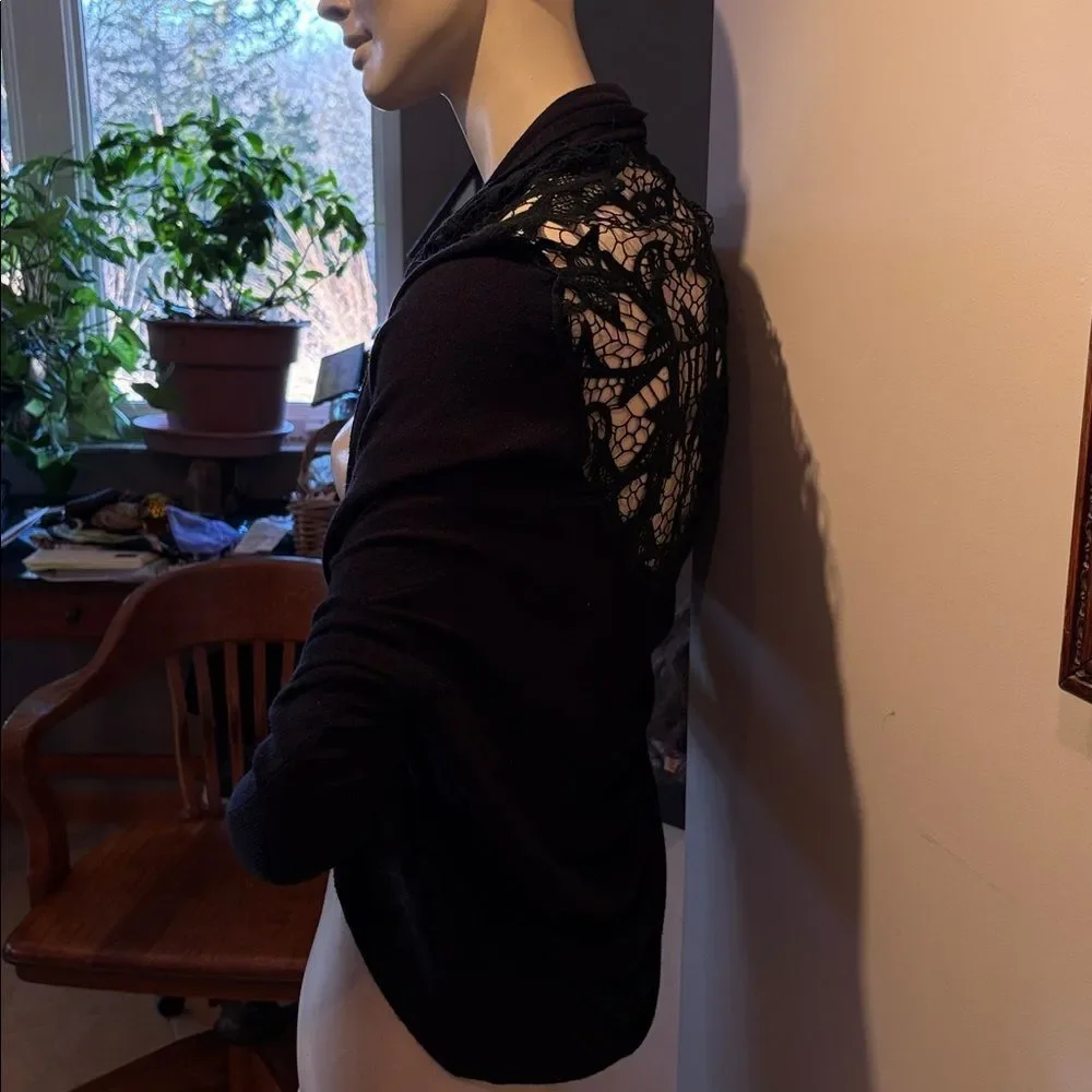 BCBG MaxAZIRA ultra soft shrug lace back detail lightweight black small medium